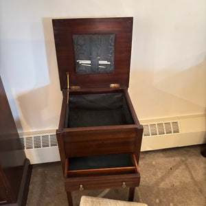 VINTAGESOLID WOOD  SEWING STAND AND SMALL STOOL (STAND HAS LEG THAT NEEDS REPAIR) - P133