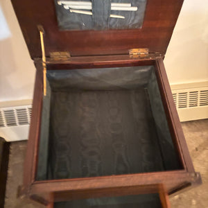 VINTAGESOLID WOOD  SEWING STAND AND SMALL STOOL (STAND HAS LEG THAT NEEDS REPAIR) - P133