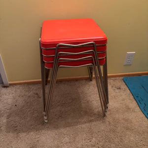 Set of 4 Bright Orange MCM Stacking Stools with Hairpin Legs - R319