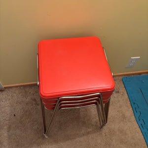 Set of 4 Bright Orange MCM Stacking Stools with Hairpin Legs - R319