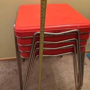 Set of 4 Bright Orange MCM Stacking Stools with Hairpin Legs - R319