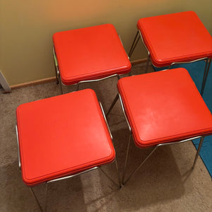 Set of 4 Bright Orange MCM Stacking Stools with Hairpin Legs - R319