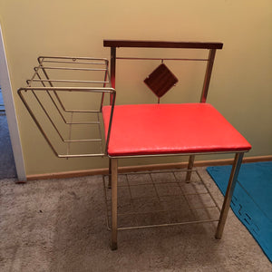 MCM Telephone Table with Brass Frame and Wood Details - R320