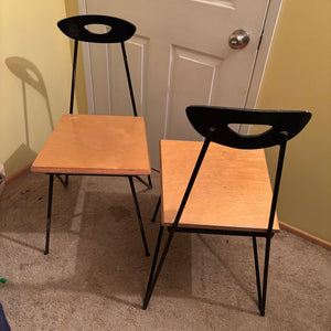 Set of 2 MCM Chairs with Cast Iron Frames with Hairpin Legs and Solid Wood Seats- R324