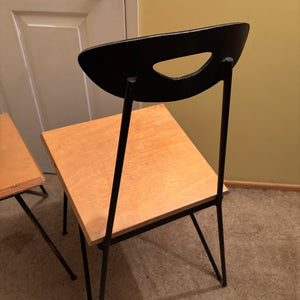 Set of 2 MCM Chairs with Cast Iron Frames with Hairpin Legs and Solid Wood Seats- R324