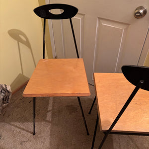 Set of 2 MCM Chairs with Cast Iron Frames with Hairpin Legs and Solid Wood Seats- R324