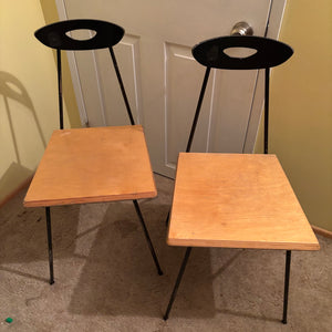 Set of 2 MCM Chairs with Cast Iron Frames with Hairpin Legs and Solid Wood Seats- R324
