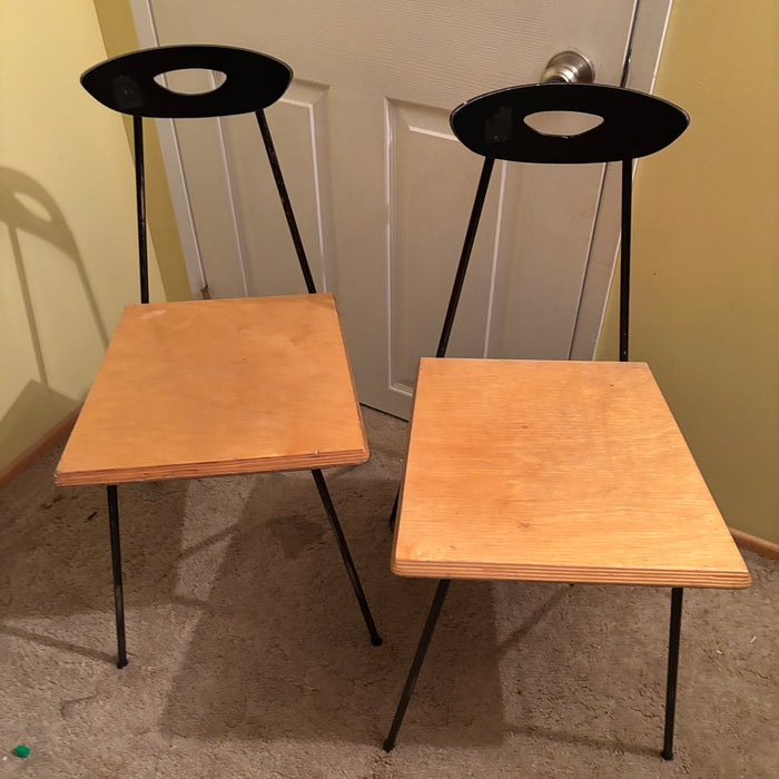 Set of 2 MCM Chairs with Cast Iron Frames with Hairpin Legs and Solid Wood Seats- R324