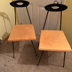 Set of 2 MCM Chairs with Cast Iron Frames with Hairpin Legs and Solid Wood Seats- R324