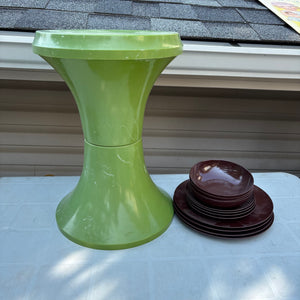 24" Tall Vintage Stool and Melamine Dishes - R337