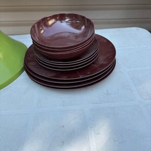 24" Tall Vintage Stool and Melamine Dishes - R337