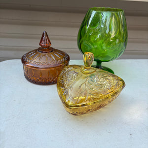 Brown, Amber and Green Vintage Glass Grouping - R338
