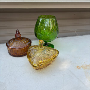 Brown, Amber and Green Vintage Glass Grouping - R338