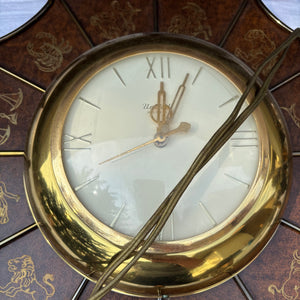 As is MCM Starburst Clock, Clock Pieces, Wooden Shelves and Metal Trays - R399