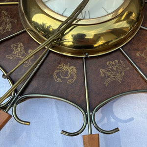 As is MCM Starburst Clock, Clock Pieces, Wooden Shelves and Metal Trays - R399