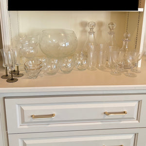 VINTAGE GLASSWARE GROUPING (ETCHED PUMCH BOWL AND MORE) - P285