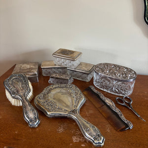ANTIQUE DRESSING TABLE ITEMS (STAMPED SILVER AND MORE) - P341