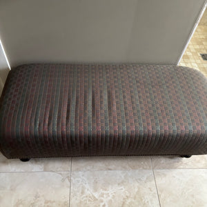 Bench 16” High Bench with Grey Fabric with Green, Red Gold Pattern and Wooden Legs - M317
