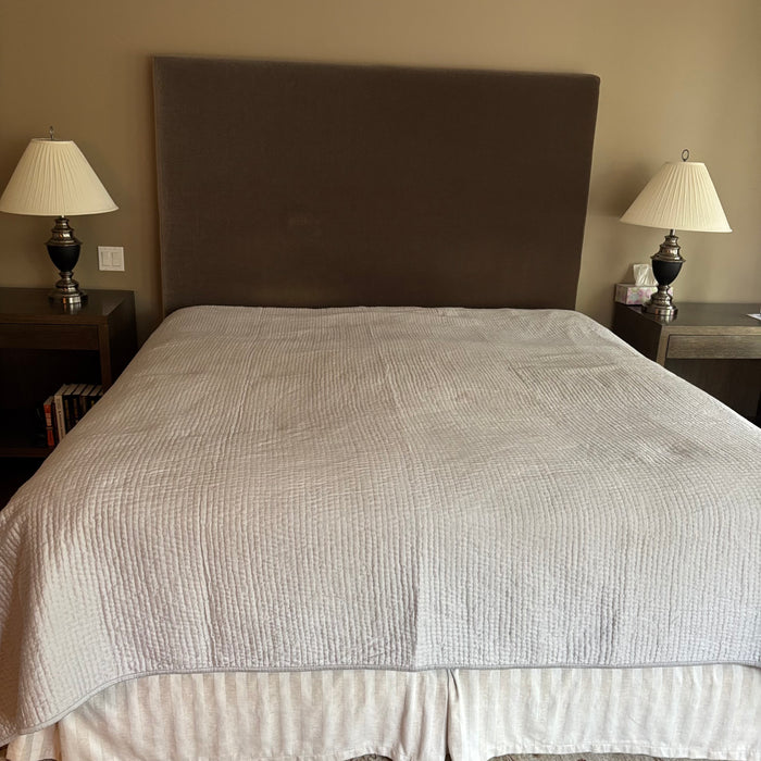 70” Tall King Size Grey/Brown Velvety Fabric Wall Mounted Headboard - M319