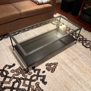 Contemporary Coffee Table with Matte Black Wrought Iron Frame and Glass Top - M342