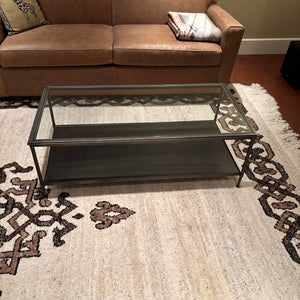 Contemporary Coffee Table with Matte Black Wrought Iron Frame and Glass Top - M342