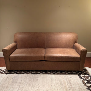 Like New Light Brown Leather Sofa with Queen Size Hide-a-bed - M343