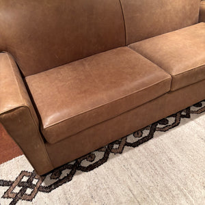 Like New Light Brown Leather Sofa with Queen Size Hide-a-bed - M343