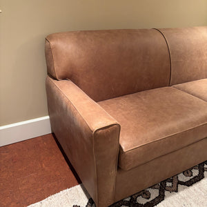 Like New Light Brown Leather Sofa with Queen Size Hide-a-bed - M343
