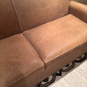 Like New Light Brown Leather Sofa with Queen Size Hide-a-bed - M343