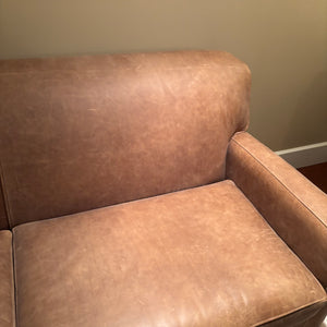 Like New Light Brown Leather Sofa with Queen Size Hide-a-bed - M343