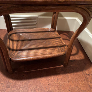 Vintage Table with Glass Top and Wood/Rattan Frame - M350
