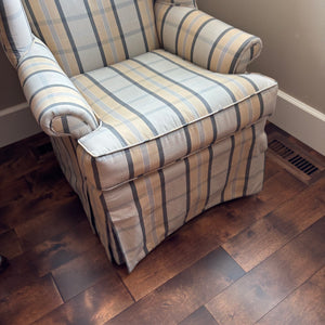 White, Grey and Creamy Yellow Check Wingback Chair - M361