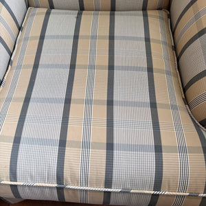 White, Grey and Creamy Yellow Check Wingback Chair - M362