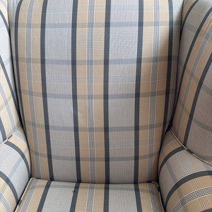 White, Grey and Creamy Yellow Check Wingback Chair - M362