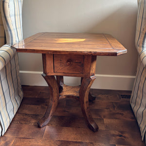 Solid Wood Accent Table with Plank Design and Small Drawer - M363