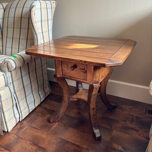 Solid Wood Accent Table with Plank Design and Small Drawer - M363