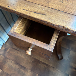 Solid Wood Accent Table with Plank Design and Small Drawer - M363
