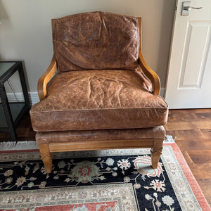 Genuine Leather Arm Chair with Deep Seat and Solid Wood Frame - M366