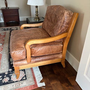 Genuine Leather Arm Chair with Deep Seat and Solid Wood Frame - M366