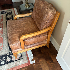 Genuine Leather Arm Chair with Deep Seat and Solid Wood Frame - M366