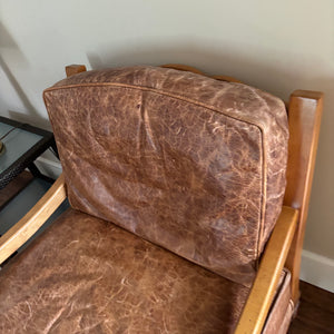 Genuine Leather Arm Chair with Deep Seat and Solid Wood Frame - M366