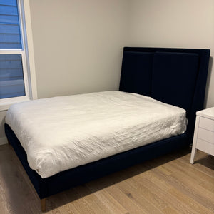 Navy Blue Velvet Upholstered Queen Size Bed Frame - G426