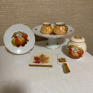 Vintage China Grouping (Wooden Leaf Wall Plaque and China) - R526
