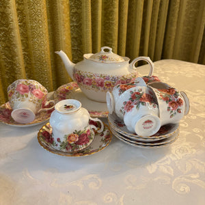 15 Piece Mixed Royal Albert Teapot, Serving Plate, Teacups and Saucers  - R523