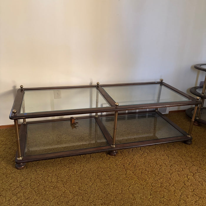 Vintage Coffee Table with Solid Wood and Brass Frame - R572