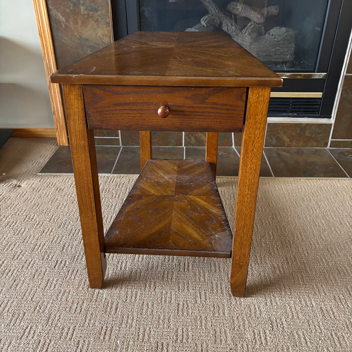 Triangular Shaped Solid Wood End Table with Drawer - S513T