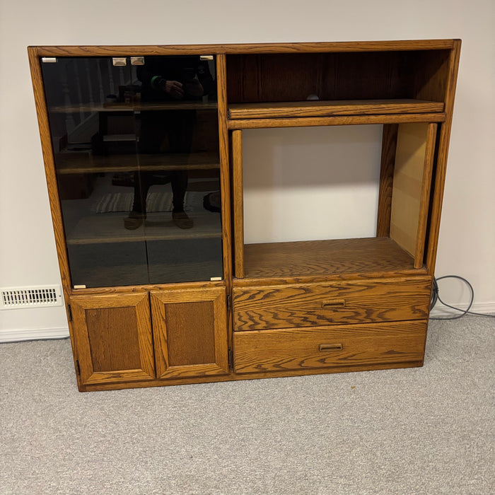 Solid Wood Entertainment Stand with Smoked Glass Doors - S528