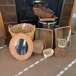 Wicker Framed Mirror and Baskets - S600