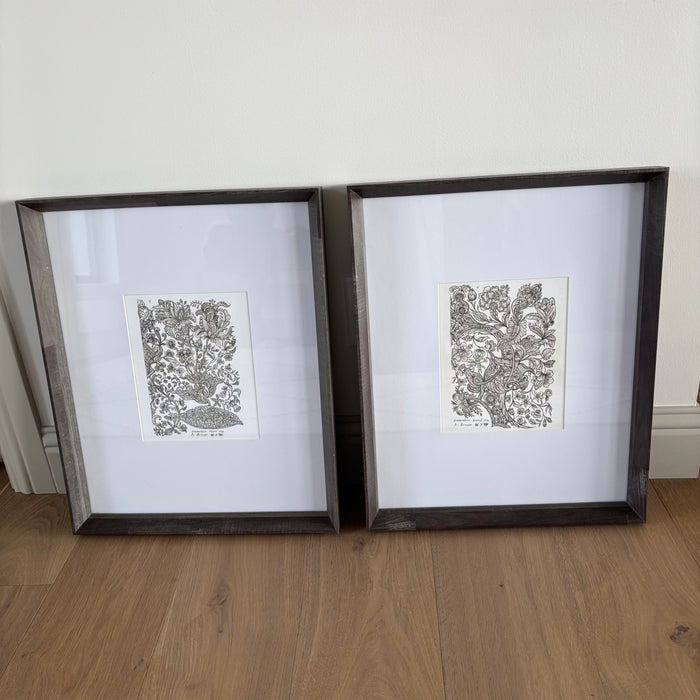 Set of 2 17” x 21” Framed Antique Botanical Sketches Prints - L354