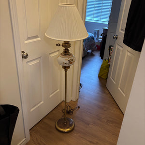 Single 4 Foot Tall Floor Lamp with Brass Base and White Glass Orb - B252